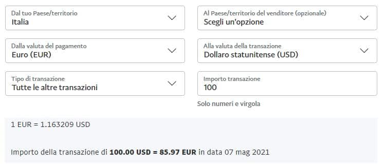 cambio eur usd paypal