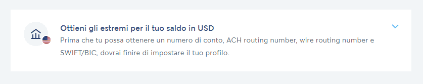 ottenre gli estremi bancari per il saldo in dollari su wise